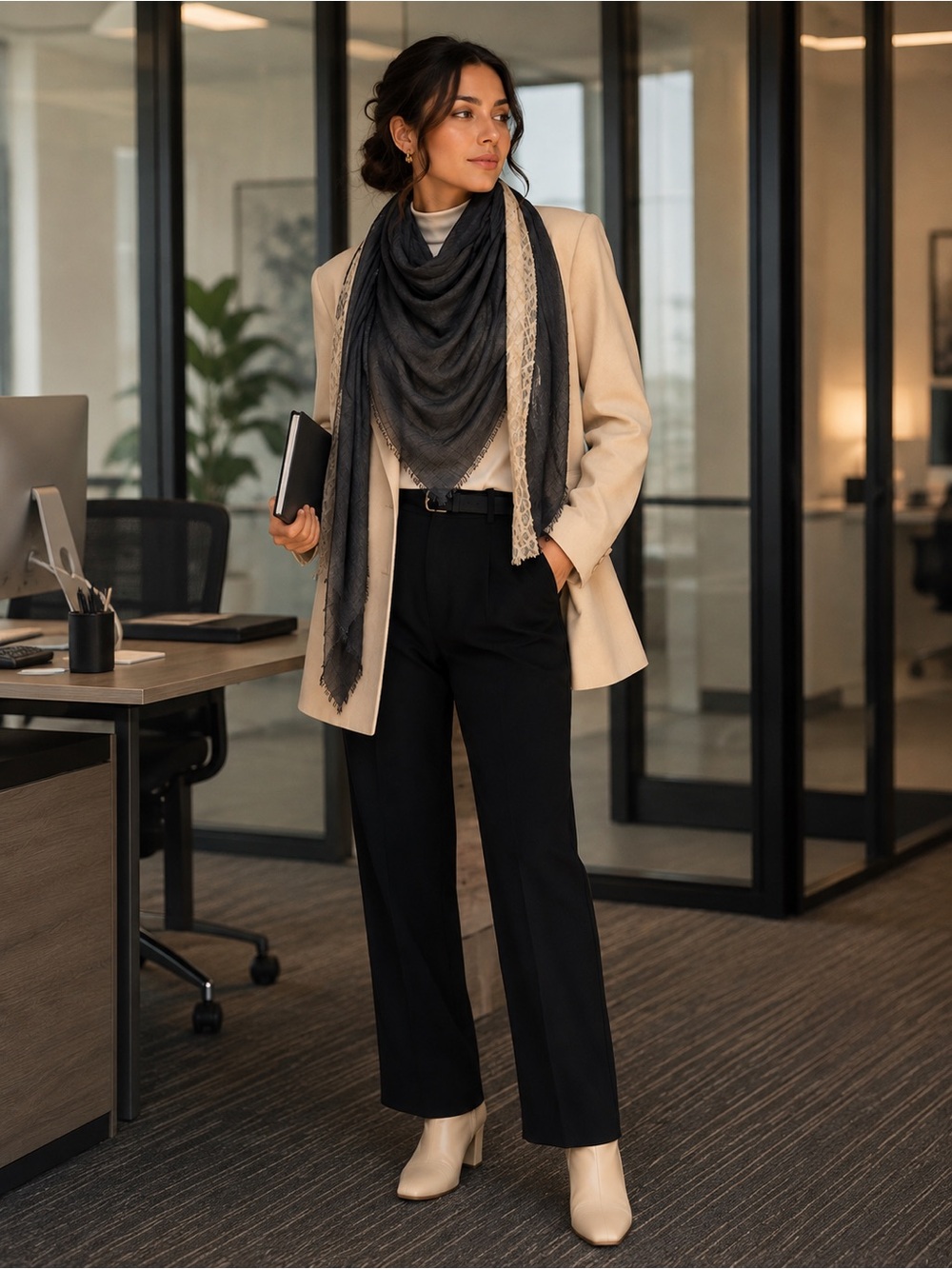 Taylor Black Sheer Scarf with Cream Lace Trim